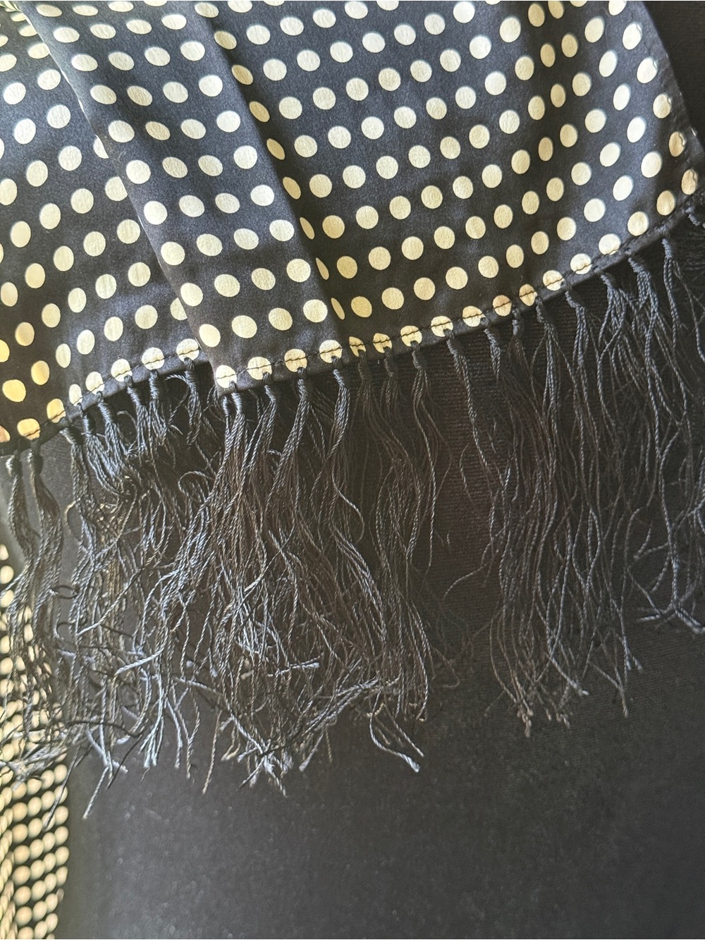 100% Silk Black and White Polka Dot Scarf - Picture 3 of 5